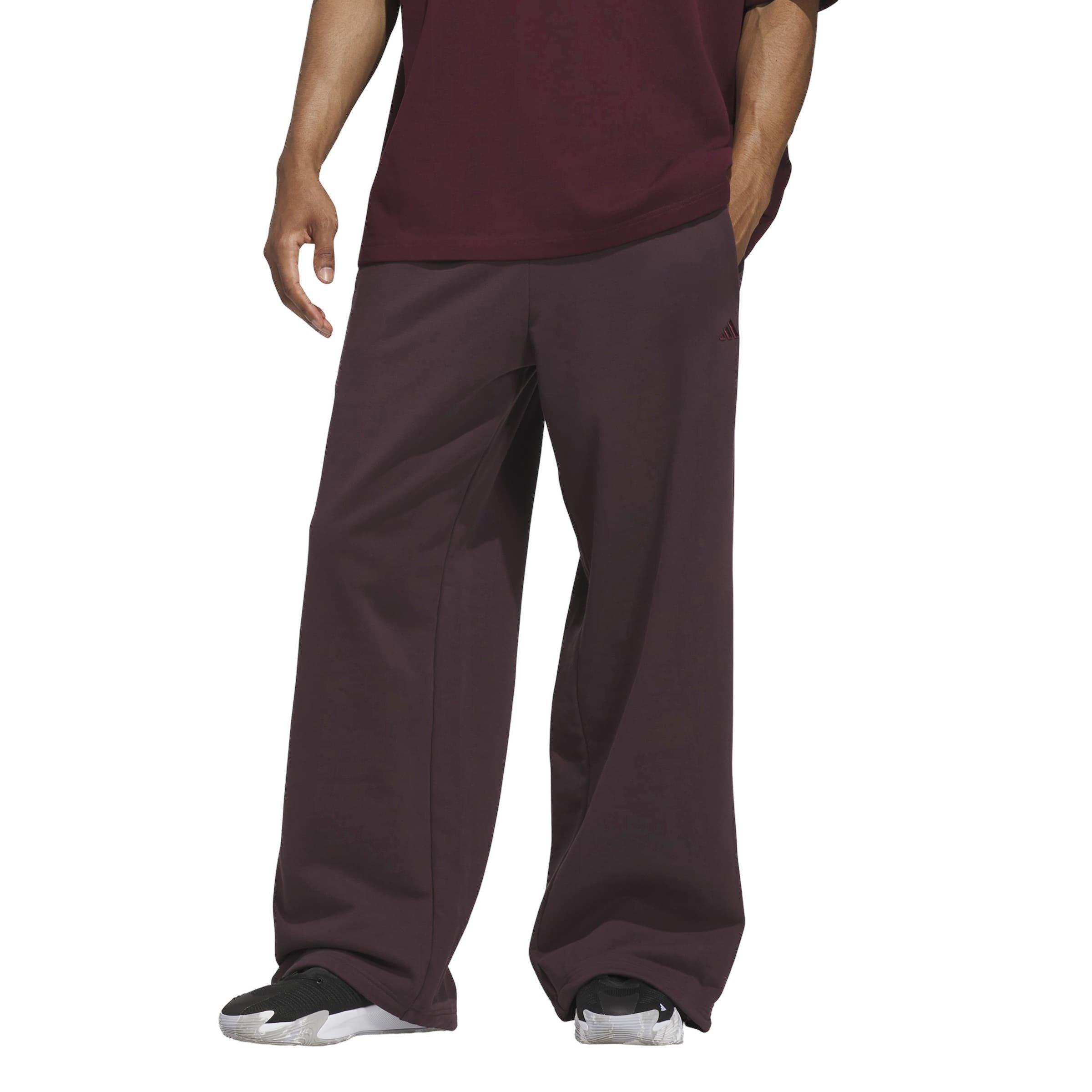 adidas Men's Basketball Fleece 3-Stripe Pants - Maroon - MAROON